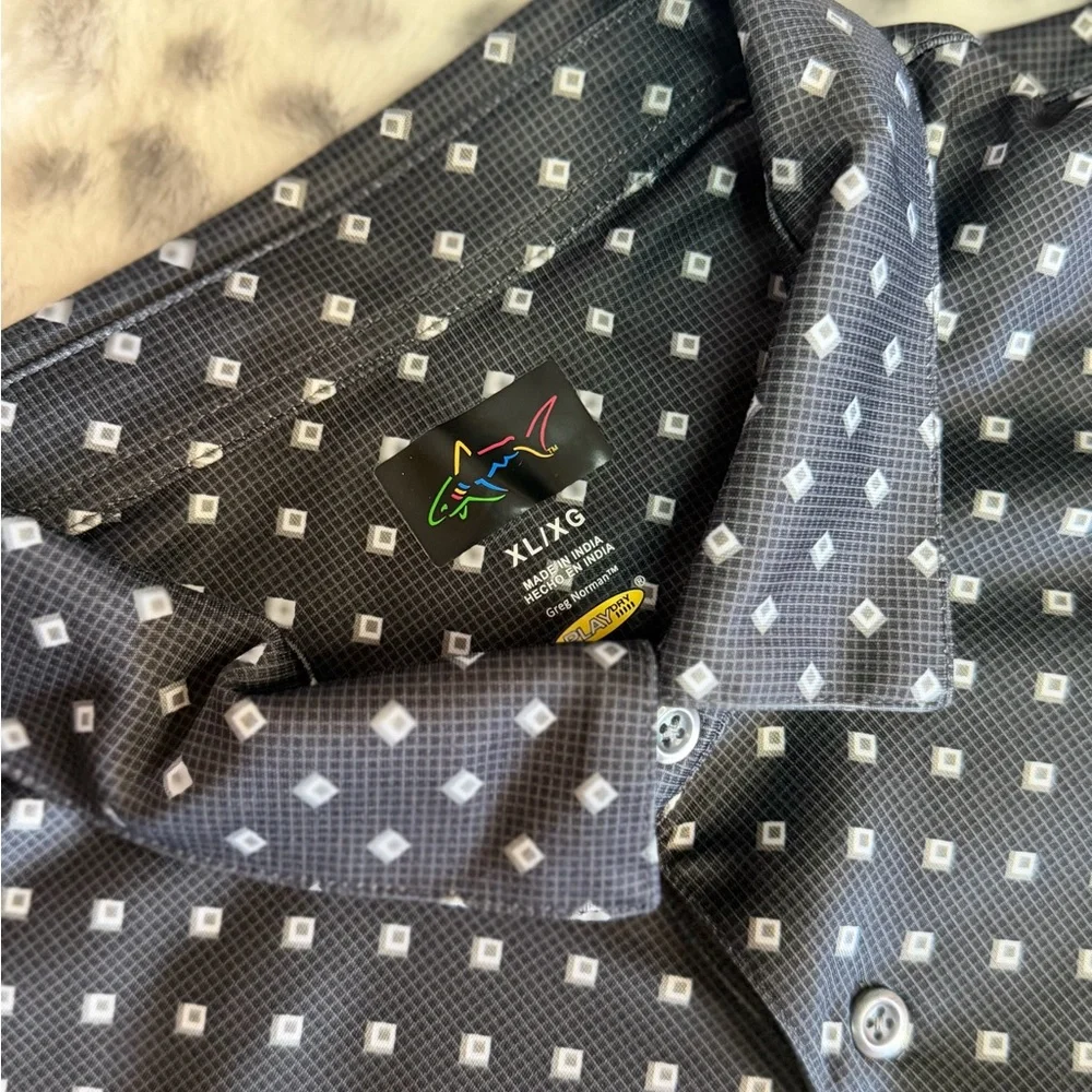 Greg Norman Polo Shirt Men’s XL Black Geometric Print Performance Golf Shirt - Picture 4 of 4
